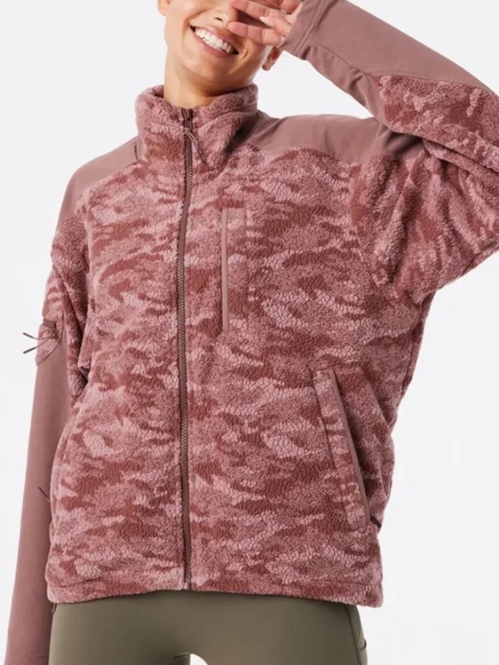 Outdoor Voices Unisex Camo Mauve Sherpa PrimoFleece Zip Jacket